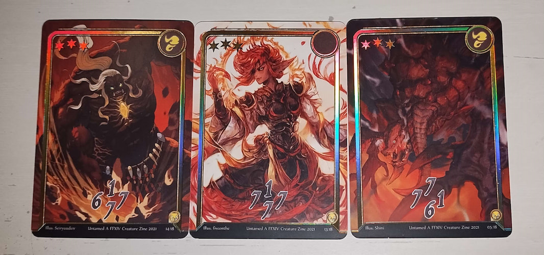 Several cards in a row, all three stars.