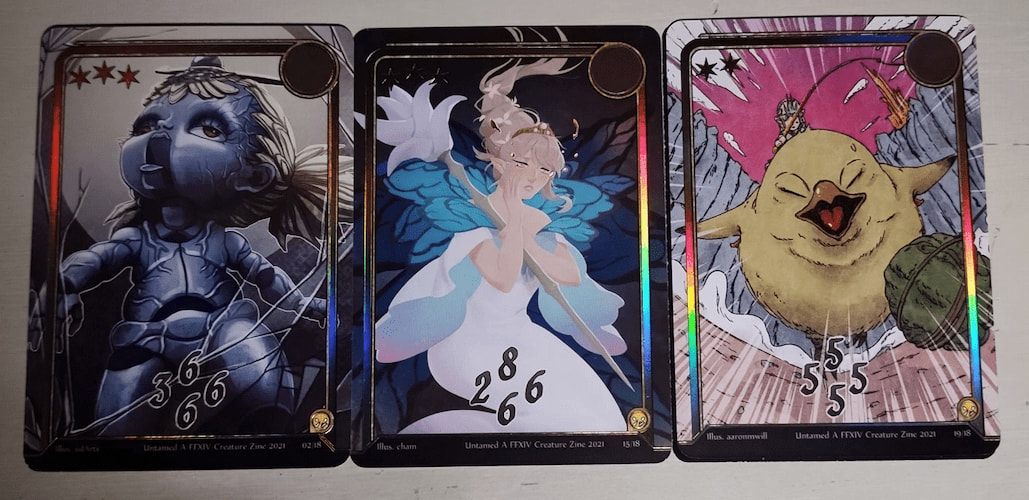 Several cards in a row, all three and two stars.